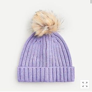 J Crew Ribbed Beanie w Faux-Fur Pom-Pom, NWT